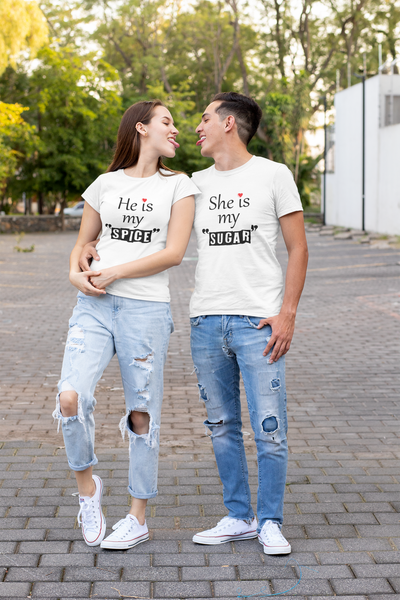 He Is My Spice Couple Half Sleeves T-Shirts -FunkyTeesClub