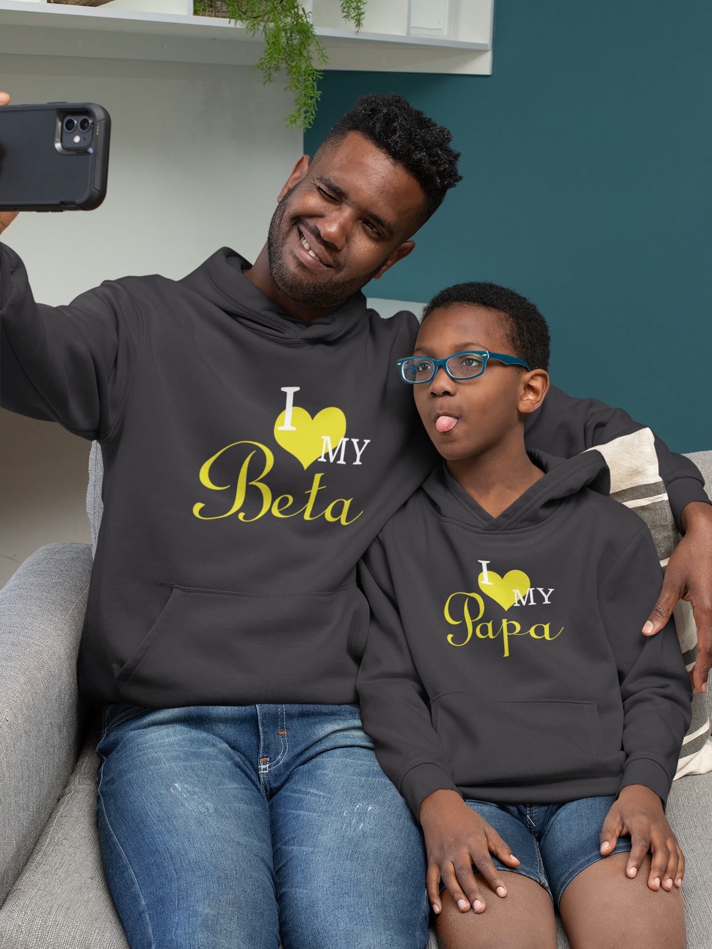 I Love My Papa Father and Son Black Matching Hoodies- FunkyTeesClub
