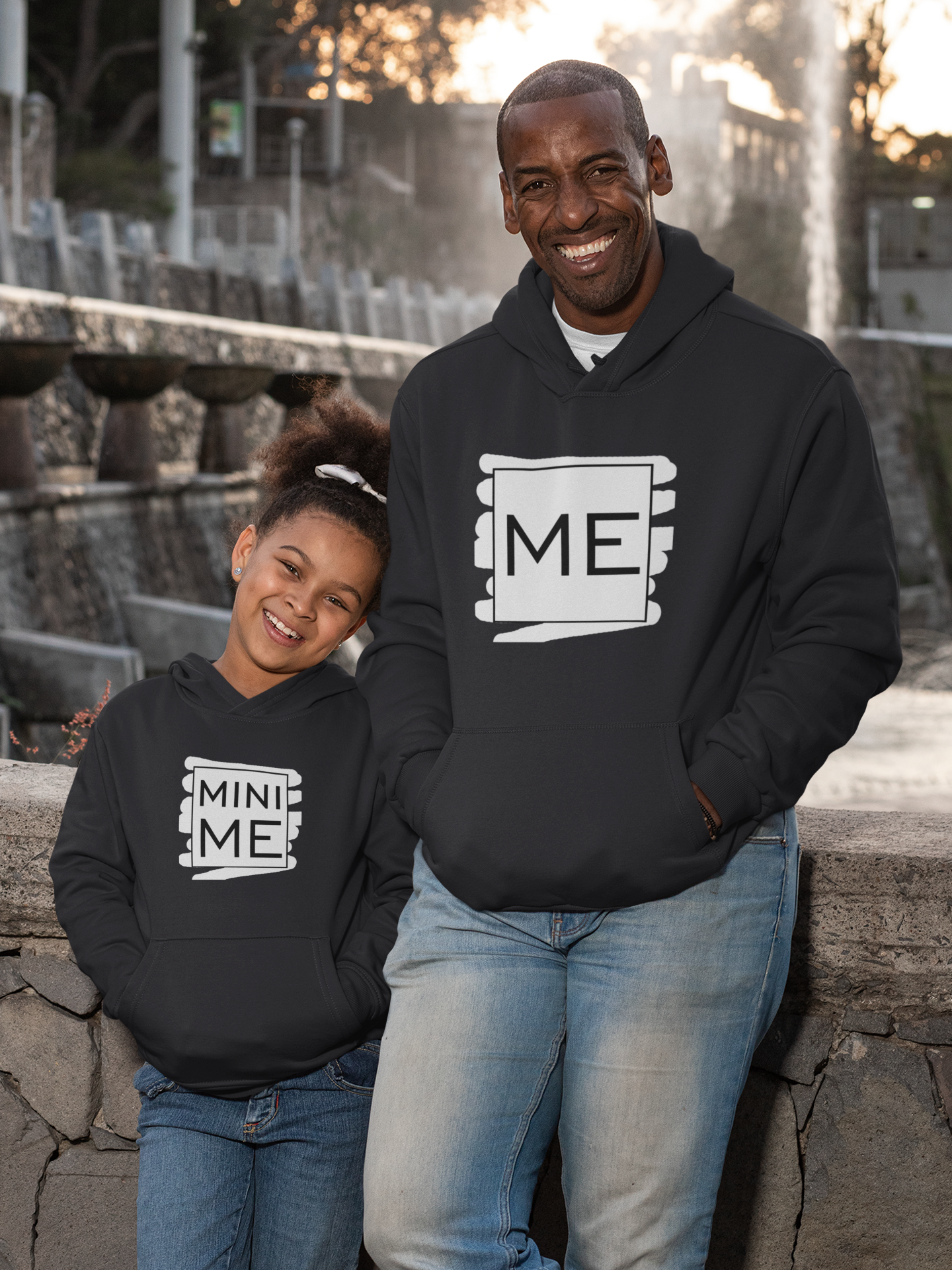 Me Father and Daughter Black Matching Hoodies- FunkyTeesClub