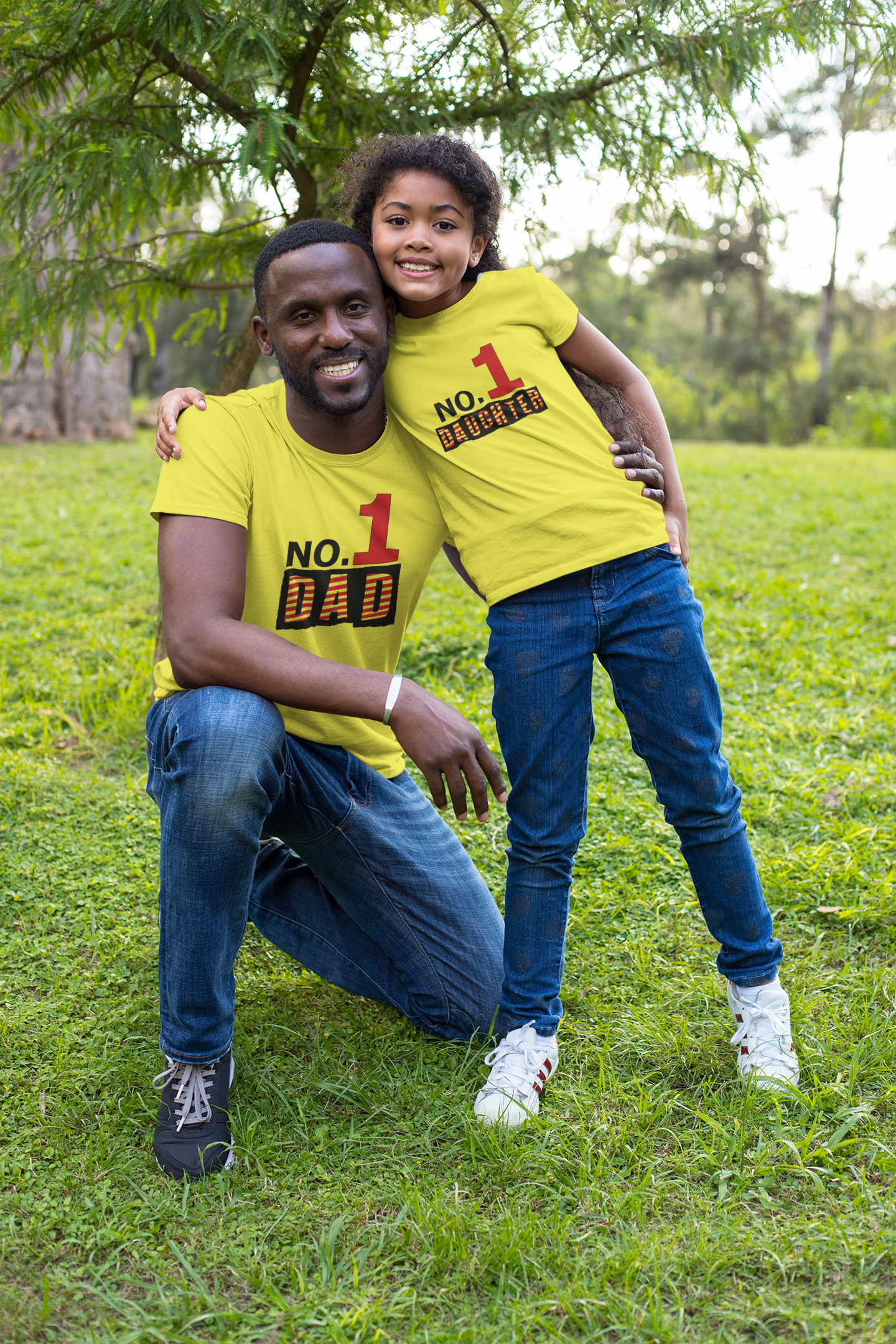 No. 1 Dad Father and Daughter Yellow Matching T-Shirt- FunkyTeesClub