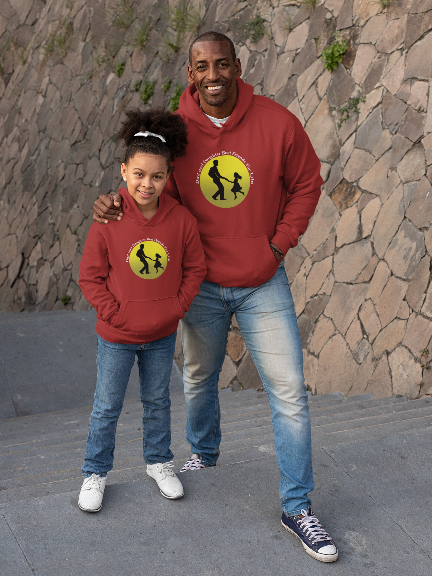 Dad And Daughter Best Friends Father and Daughter Red Matching Hoodies- FunkyTeesClub