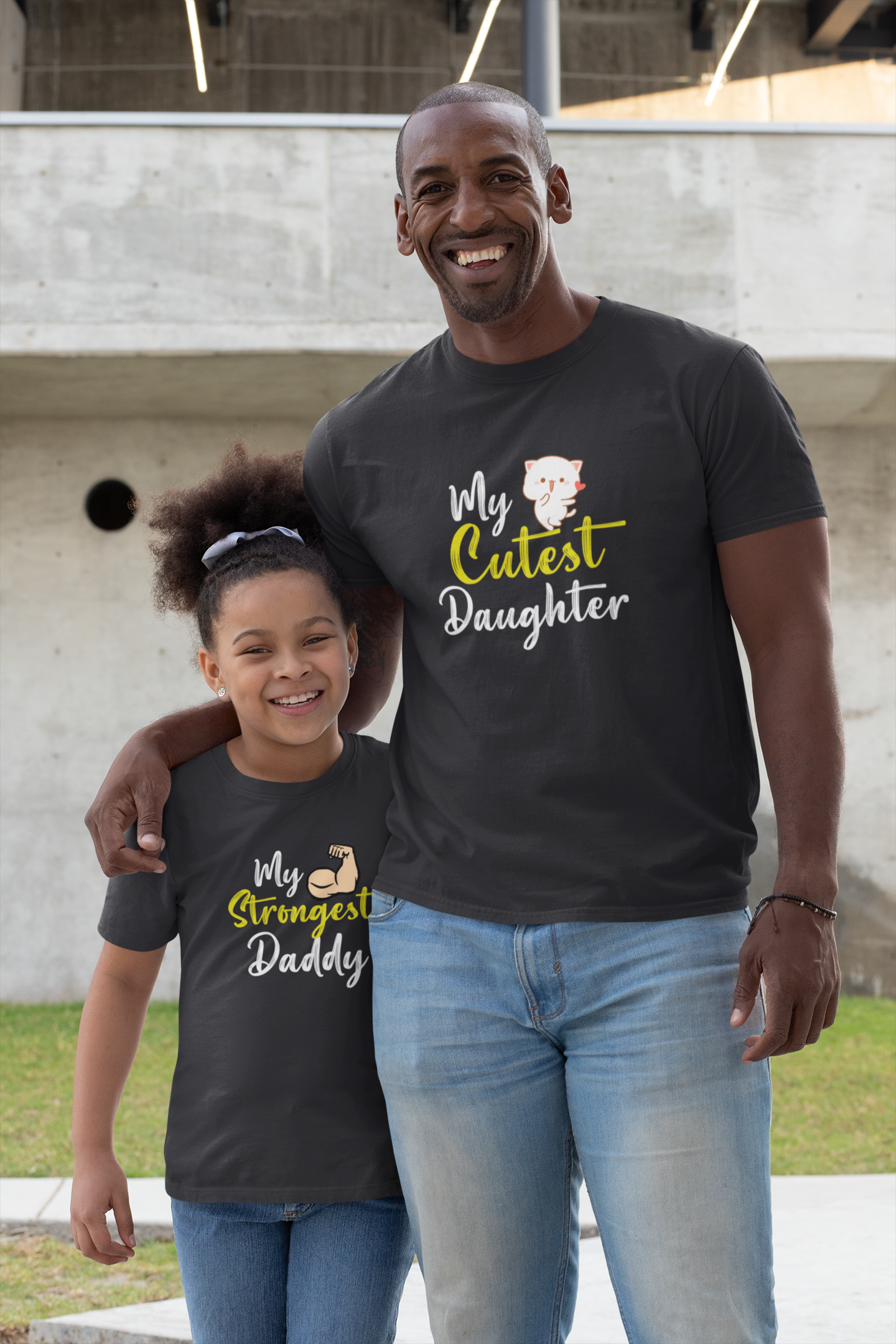 My Cutest Daughter Father and Daughter Black Matching T-Shirt- FunkyTeesClub