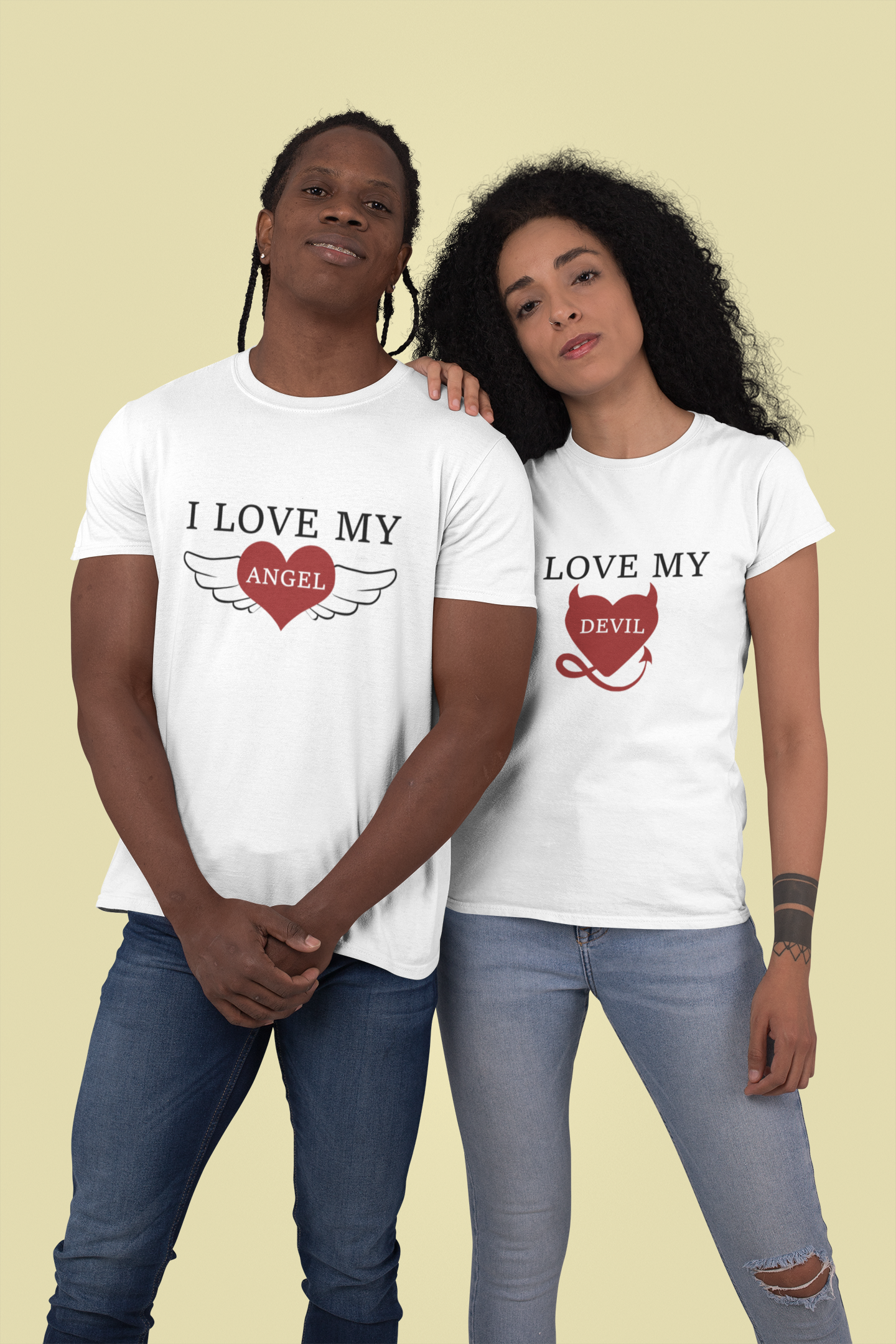 I Love My Angel Couple Half Sleeves T-Shirts -FunkyTeesClub