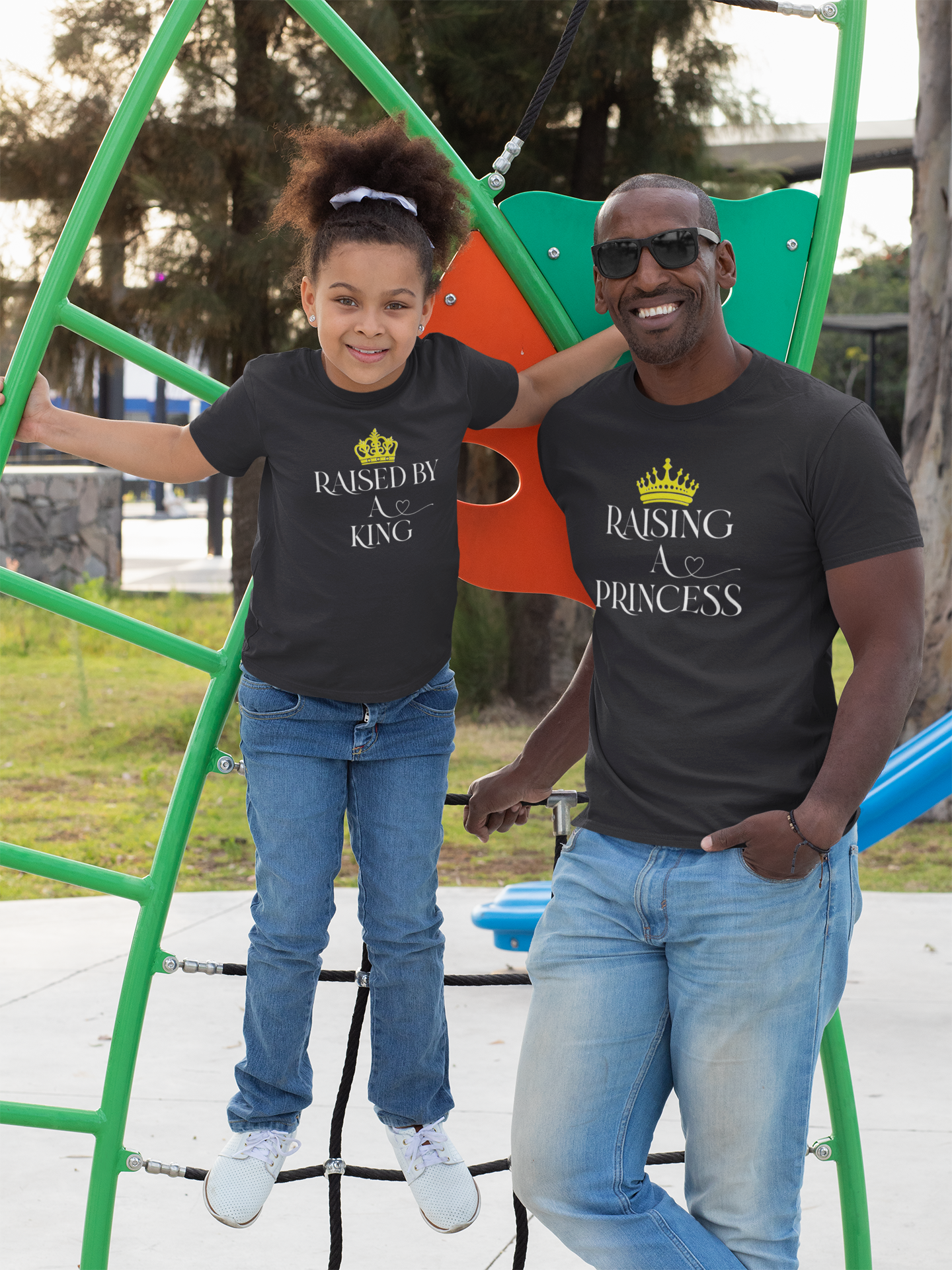 Raised By A King Father and Daughter Black Matching T-Shirt- FunkyTeesClub