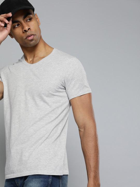 Plain Grey Melange Half Sleeves T-Shirt-FunkyTeesClub