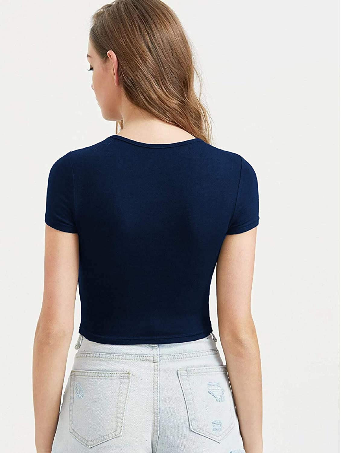 Plain Navy Blue Women Crop Top-FunkyTeesClub