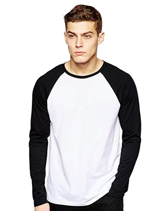 Plain Black white Raglan Full Sleeves T-Shirt-FunkyTeesClub