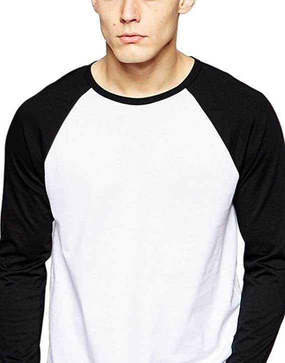 Plain Black white Raglan Full Sleeves T-Shirt-FunkyTeesClub