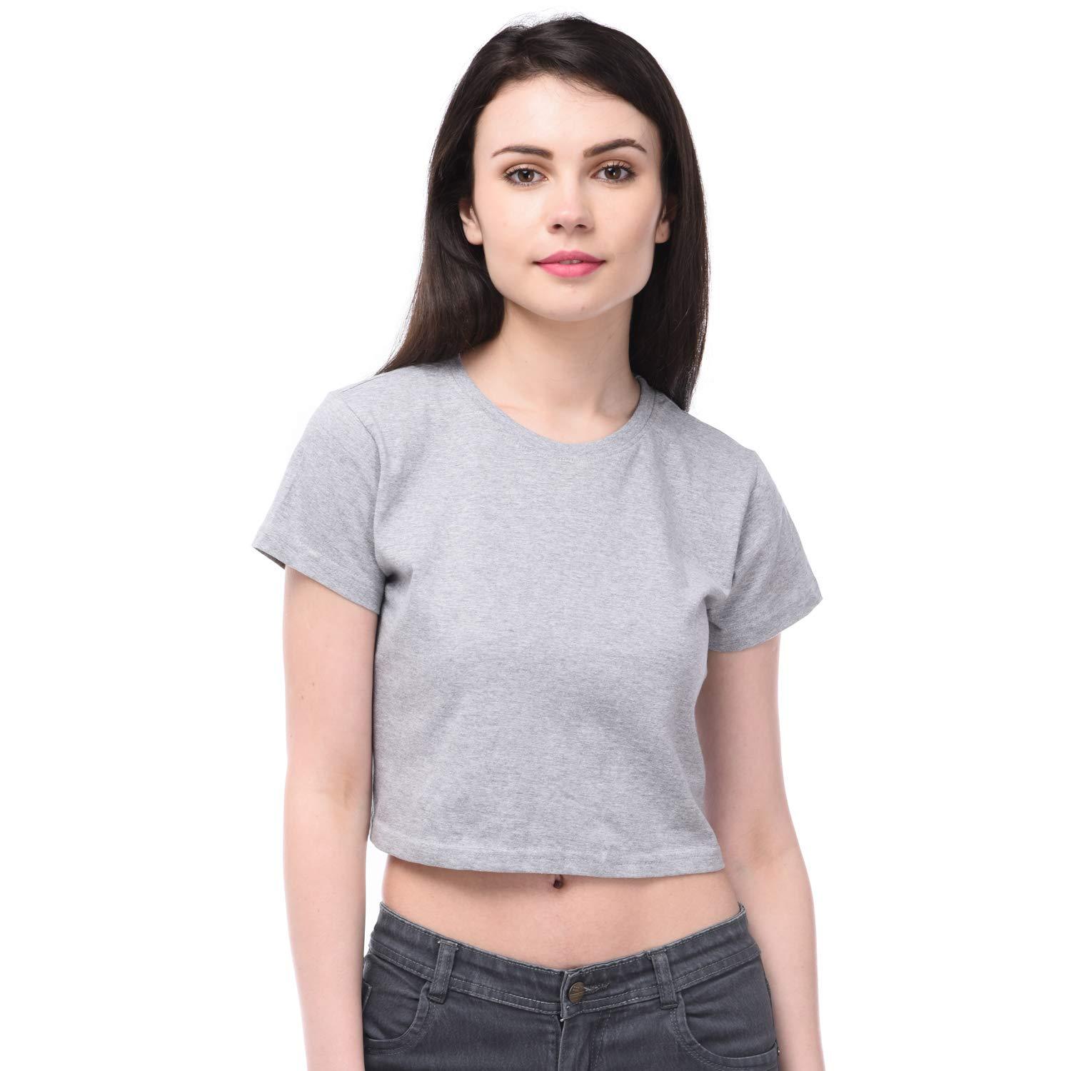 Plain Grey Women Crop Top-FunkyTeesClub