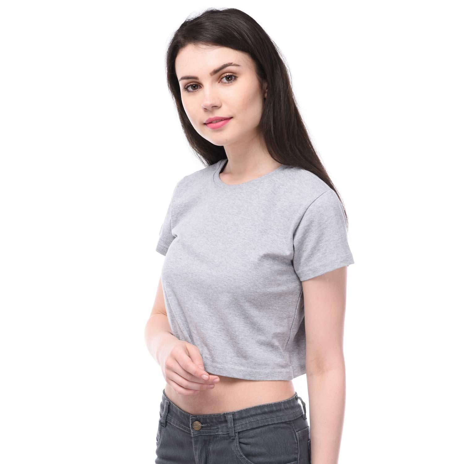 Plain Grey Women Crop Top-FunkyTeesClub