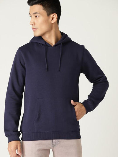 Plain Navy Blue Hoodie Sweatshirt -FunkyTeesClub