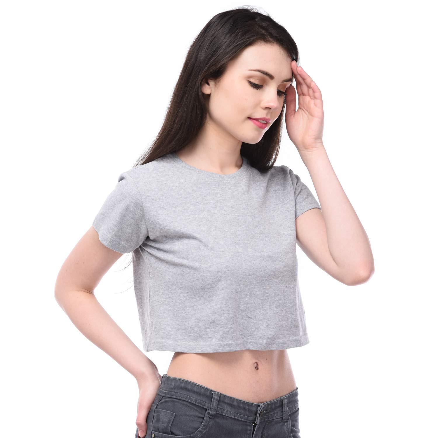 Plain Grey Women Crop Top-FunkyTeesClub