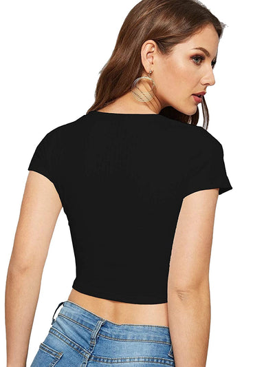 Plain Black Women Crop Top-FunkyTeesClub