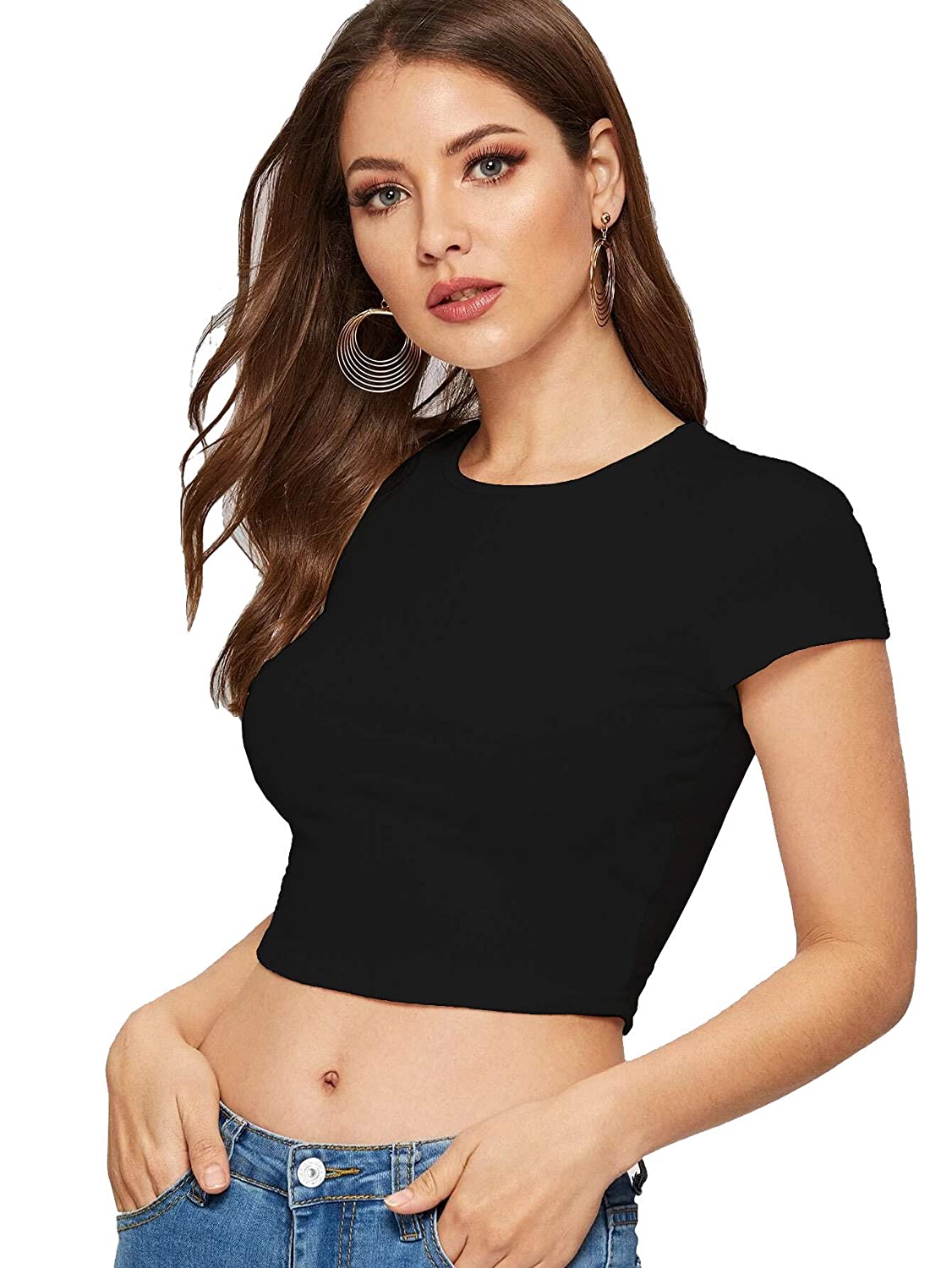 Plain Black Women Crop Top-FunkyTeesClub