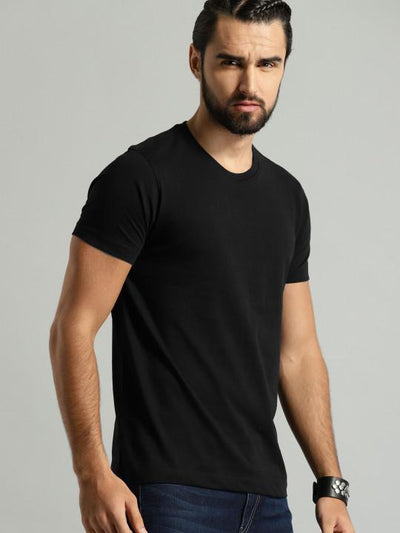Plain black Half Sleeves T-Shirt-FunkyTeesClub