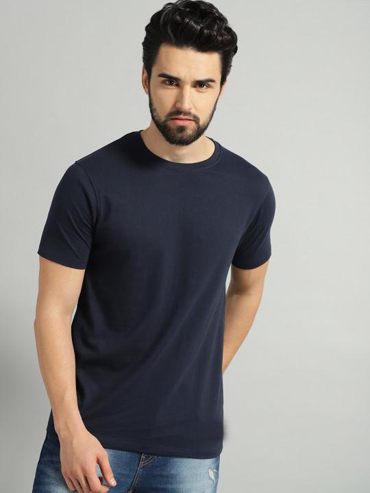 Plain Navy Blue Half Sleeves T-Shirt-FunkyTeesClub