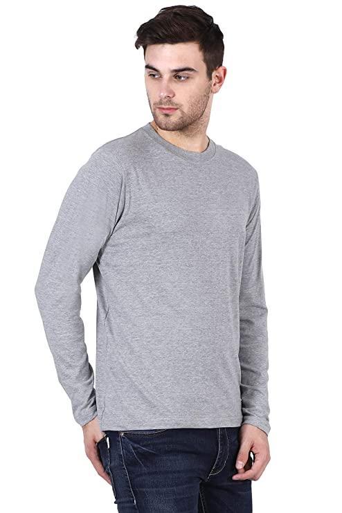 Plain grey melange Full Sleeves T-Shirt-FunkyTeesClub