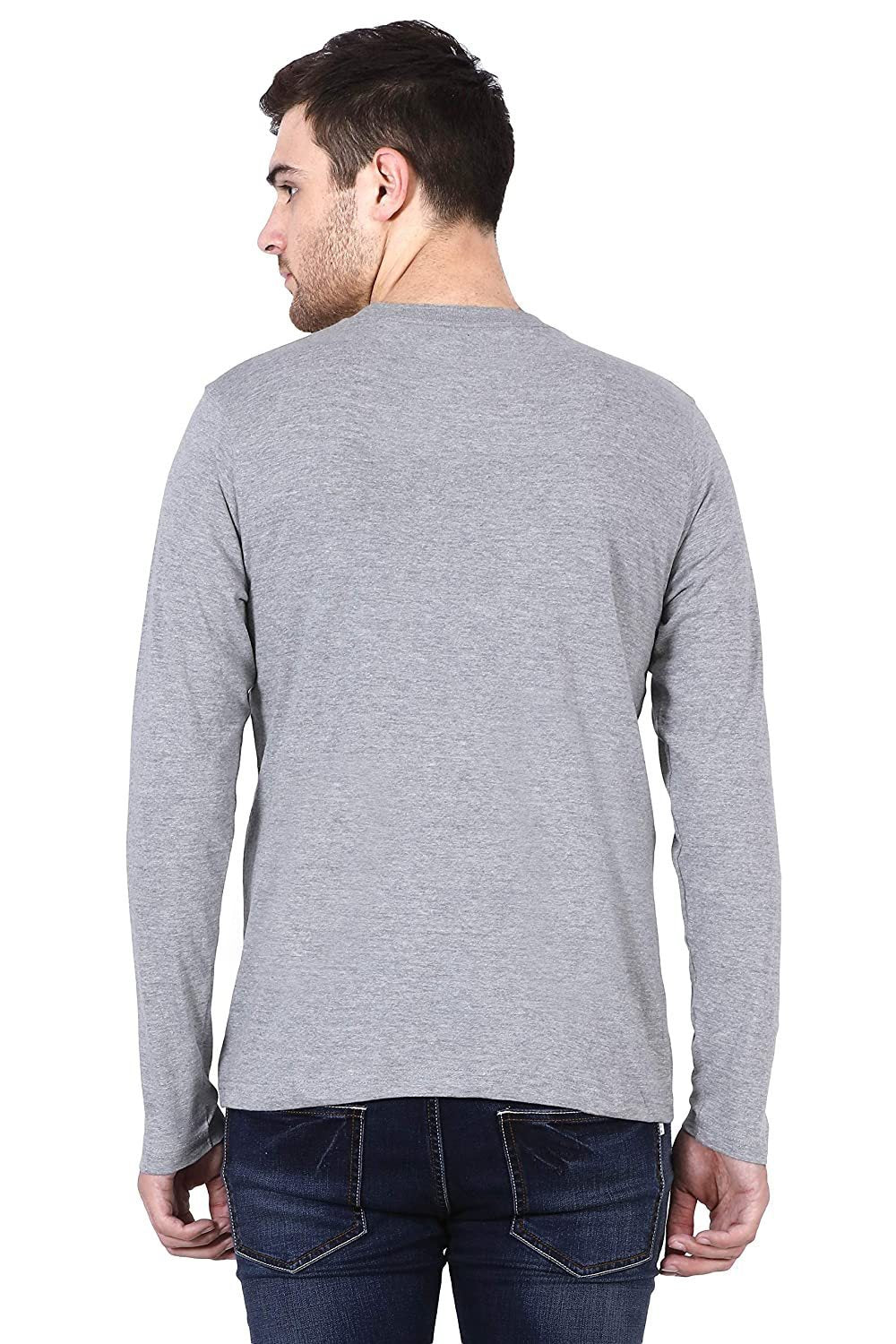 Plain grey melange Full Sleeves T-Shirt-FunkyTeesClub