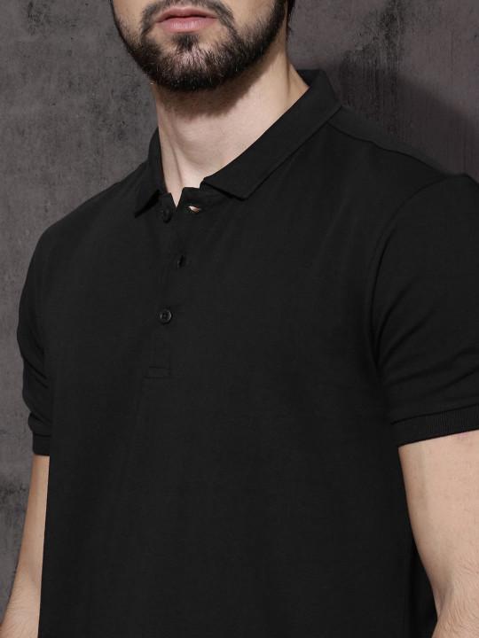Plain Black Polo T-Shirt-FunkyTeesClub