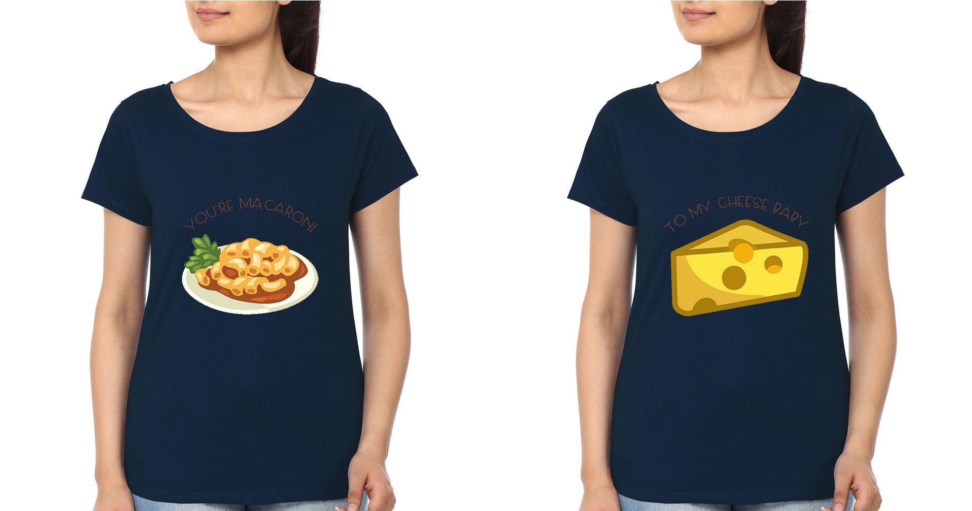 Cheese Macraoni Sister Sister Half Sleeves T-Shirts -FunkyTees