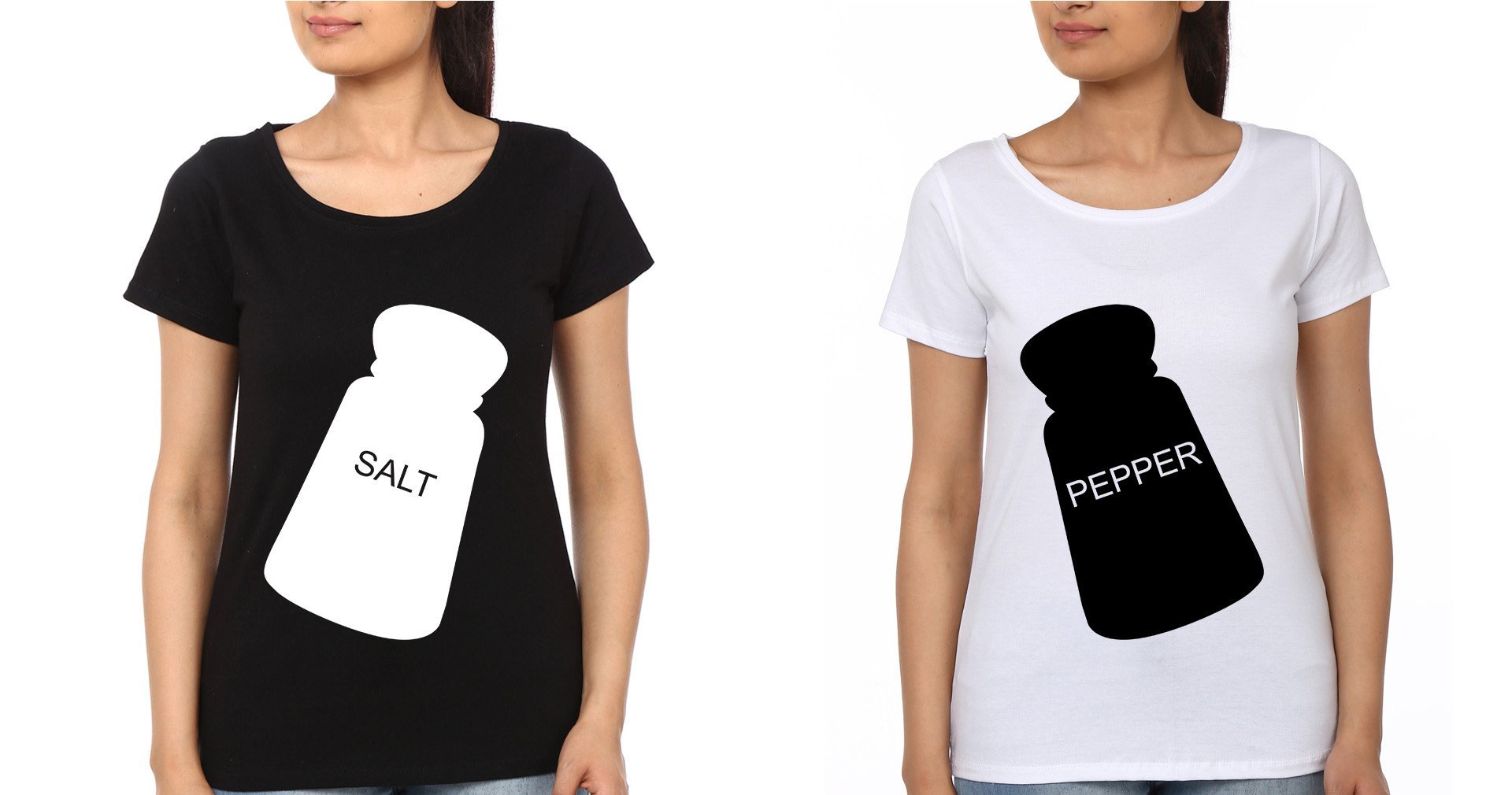 Salt Pepper Sister Sister Half Sleeves T-Shirts -FunkyTees