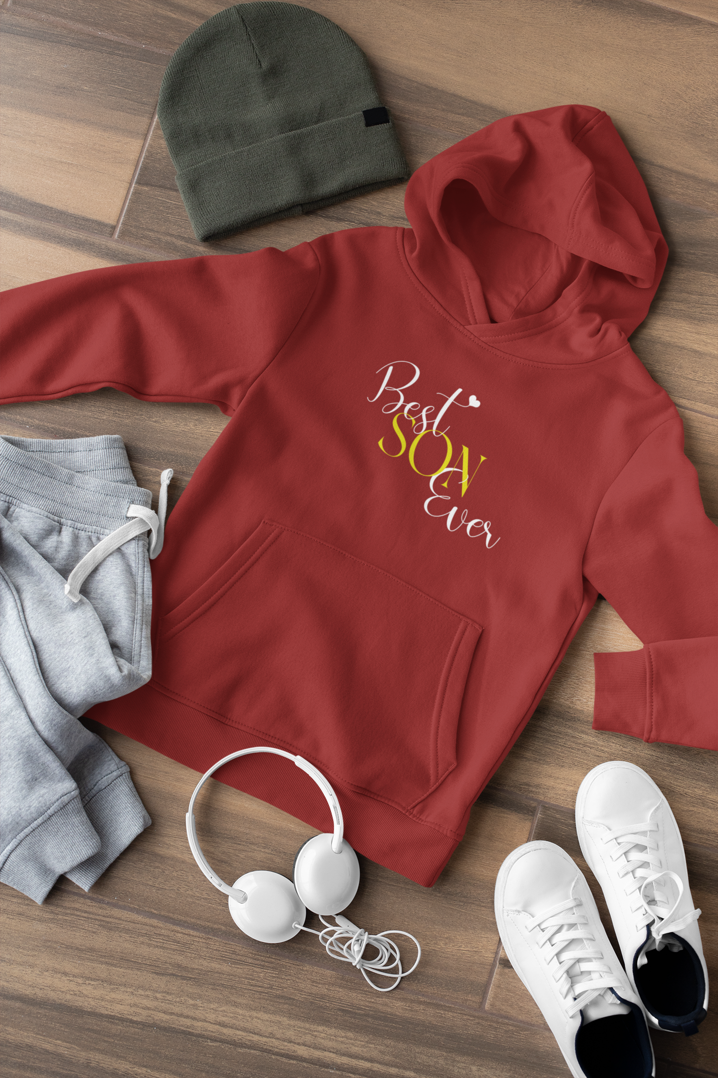 Best Son Ever Father and Son Red Matching Hoodies- FunkyTeesClub