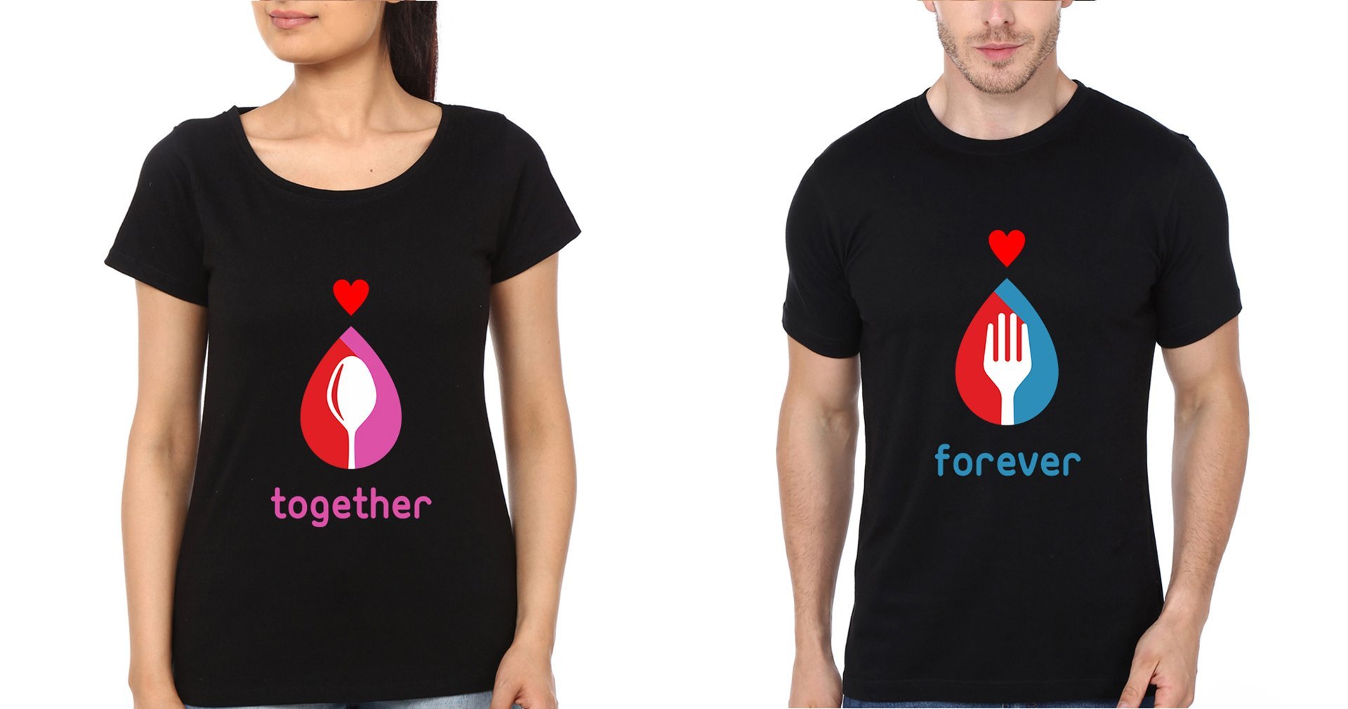 Together Forever Couple Half Sleeves T-Shirts -FunkyTees