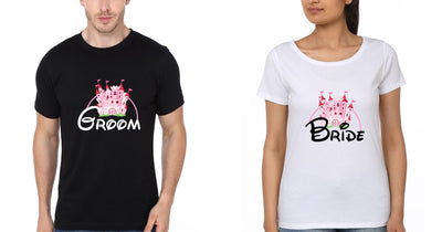 Groom Bride Couple Half Sleeves T-Shirts -FunkyTees