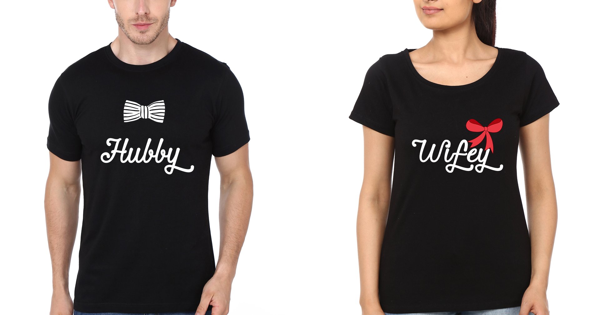 Hubby Wifey Couple Half Sleeves T-Shirts -FunkyTees