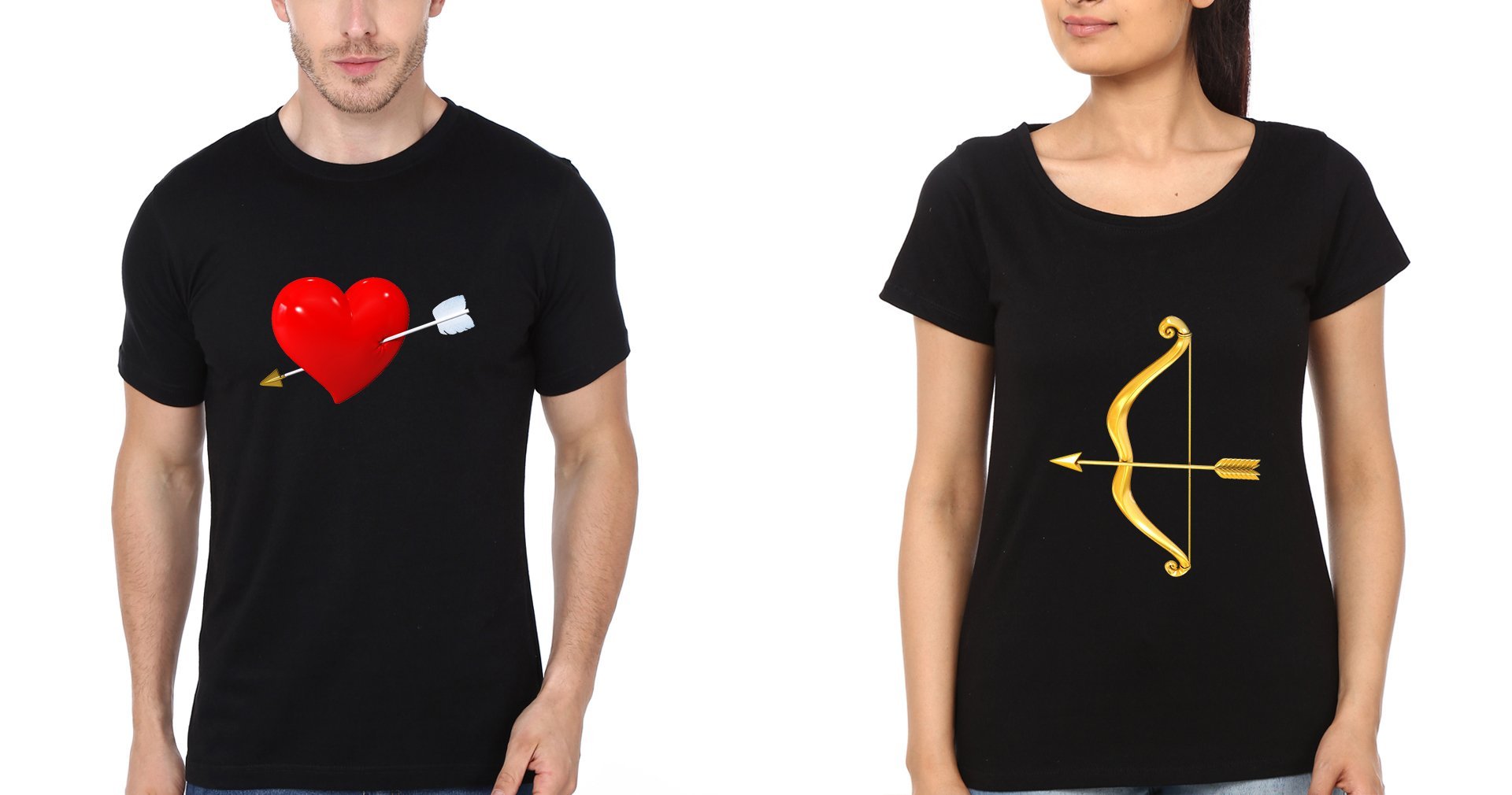 Heart Aerow Couple Half Sleeves T-Shirts -FunkyTees