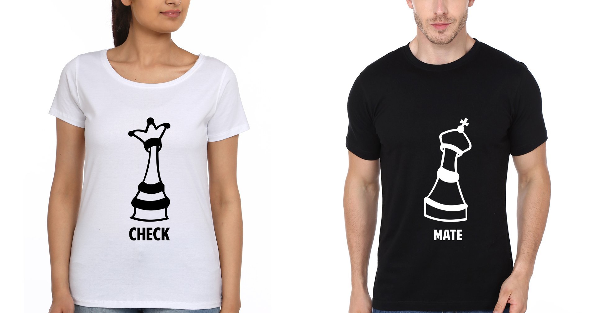 Check mate Couple Half Sleeves T-Shirts -FunkyTees