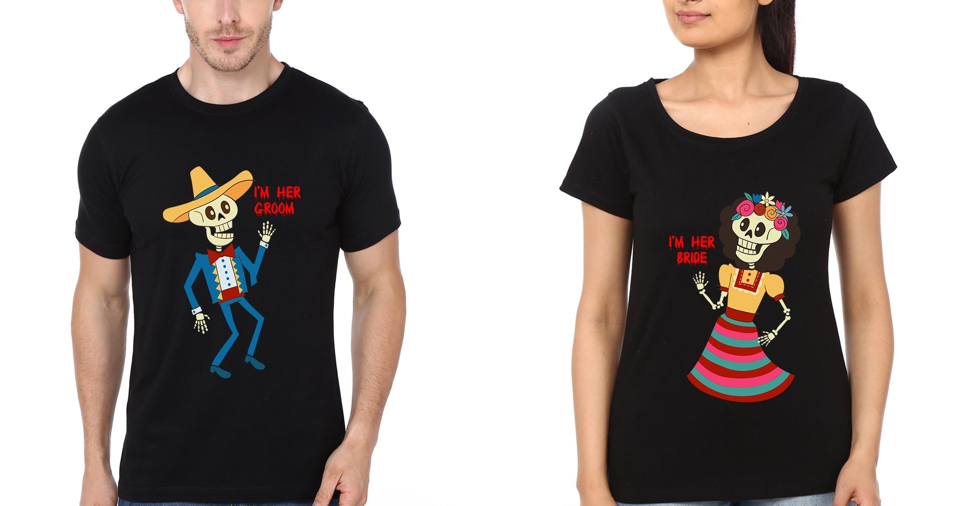 Groom Bride Couple Half Sleeves T-Shirts -FunkyTees