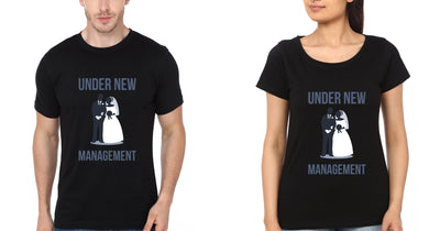 New Management Couple Half Sleeves T-Shirts -FunkyTees