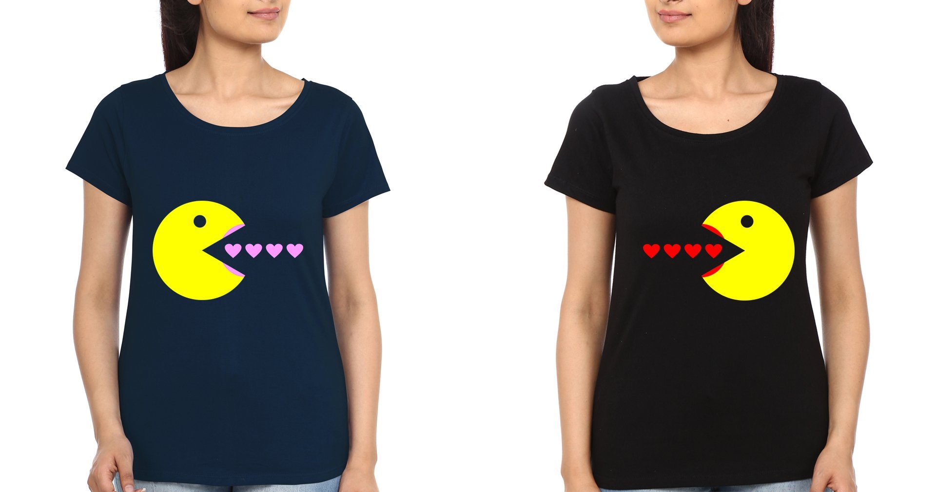 Pacman Sister Sister Half Sleeves T-Shirts -FunkyTees