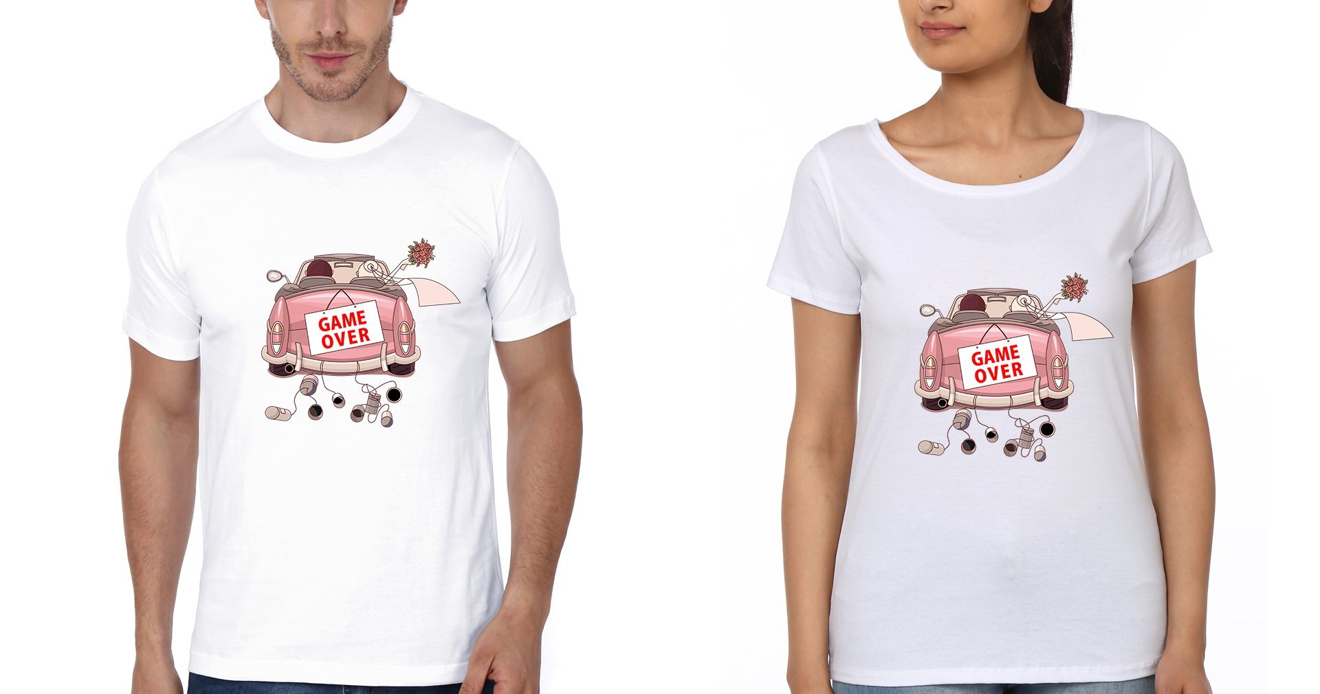 Game Over Couple Half Sleeves T-Shirts -FunkyTees