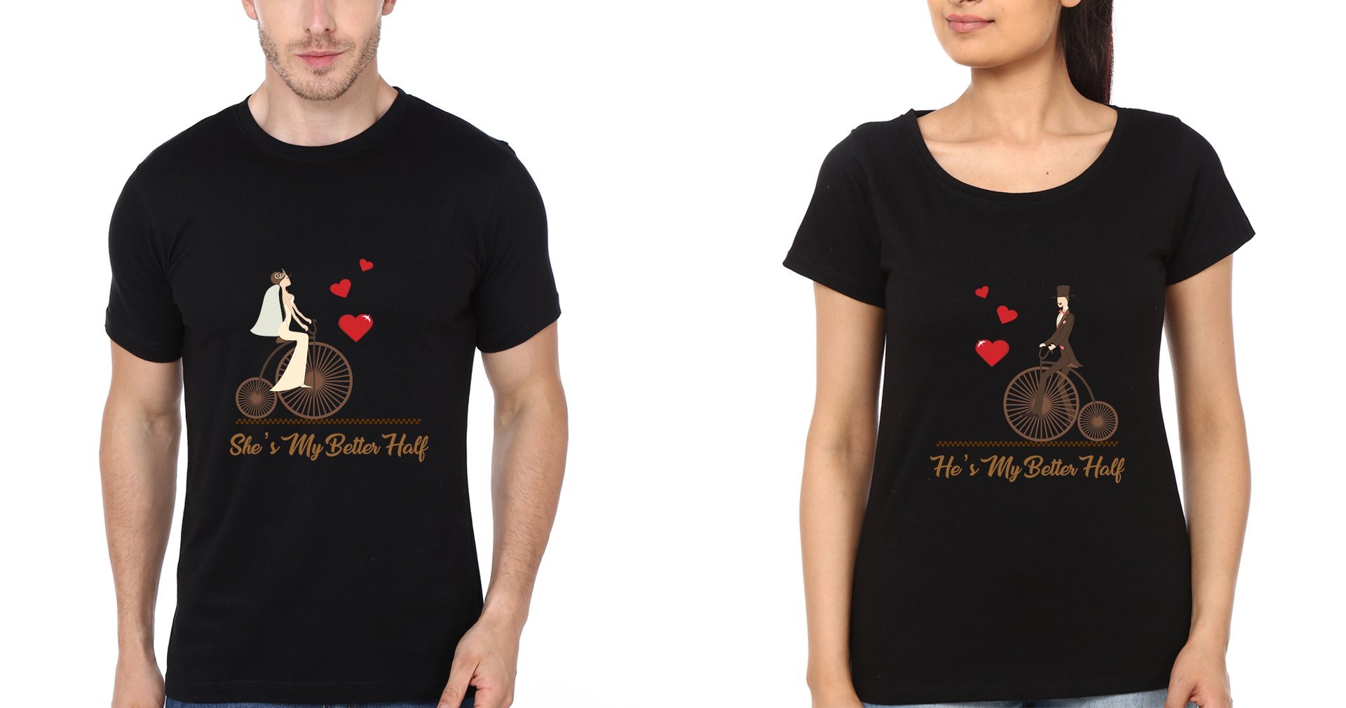 She is my better half Couple Half Sleeves T-Shirts -FunkyTees