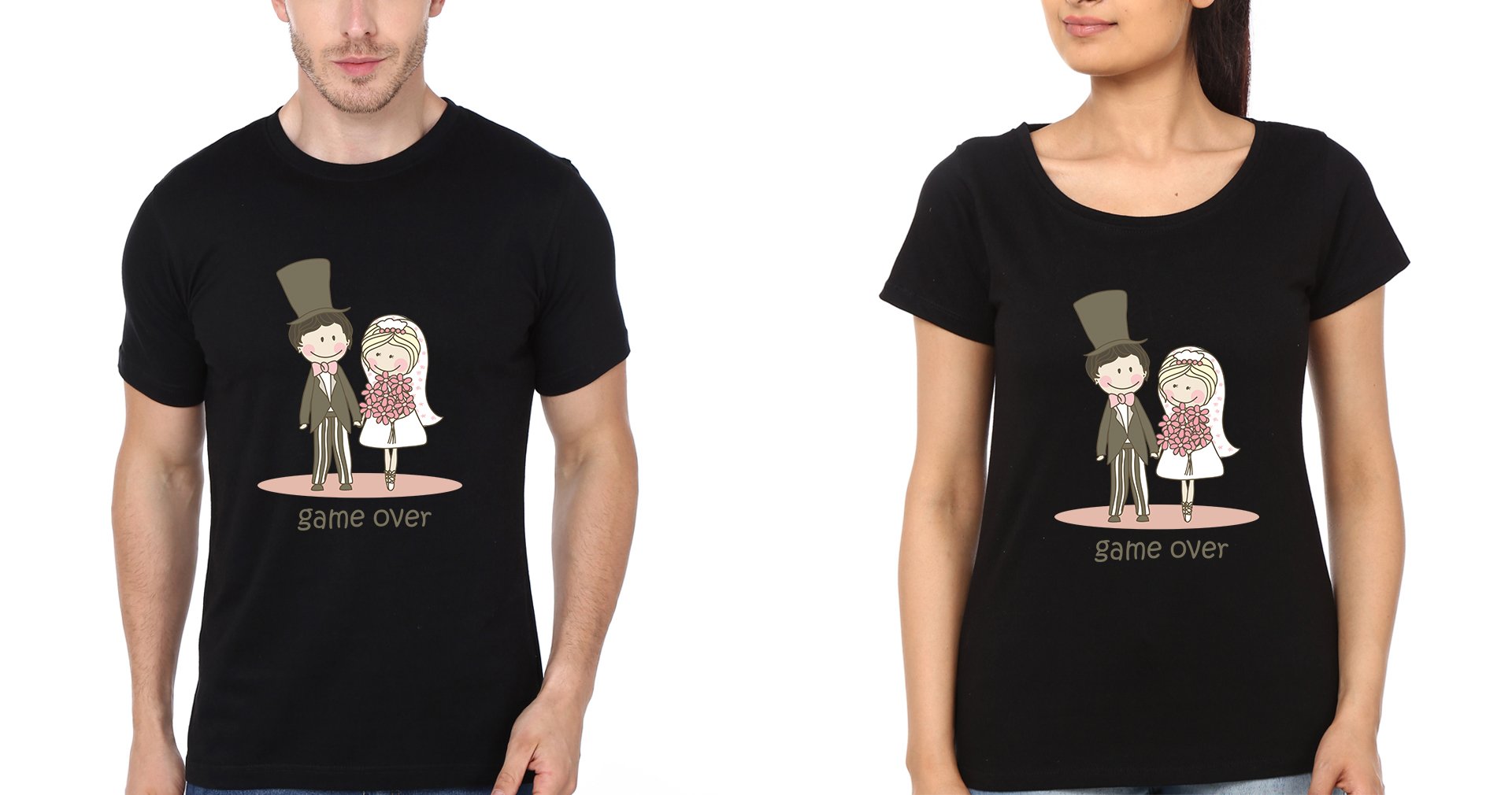 Game Over Couple Half Sleeves T-Shirts -FunkyTees