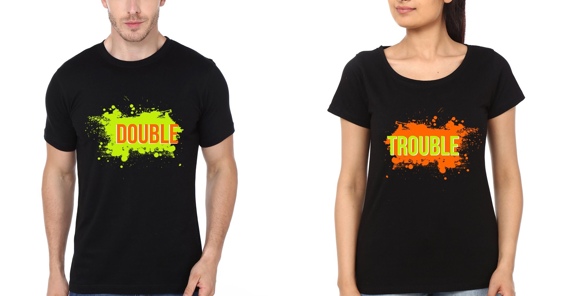DOUBLE TROUBLE BFF Half Sleeves T-Shirts-FunkyTees