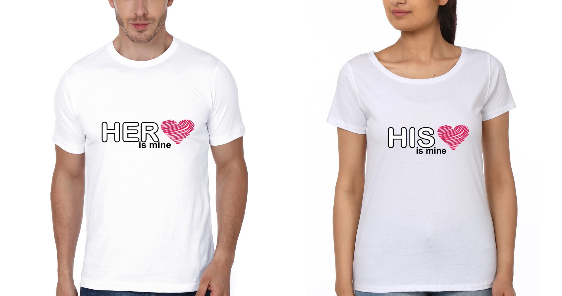 His Mine Her Mine Couple Half Sleeves T-Shirts -FunkyTees