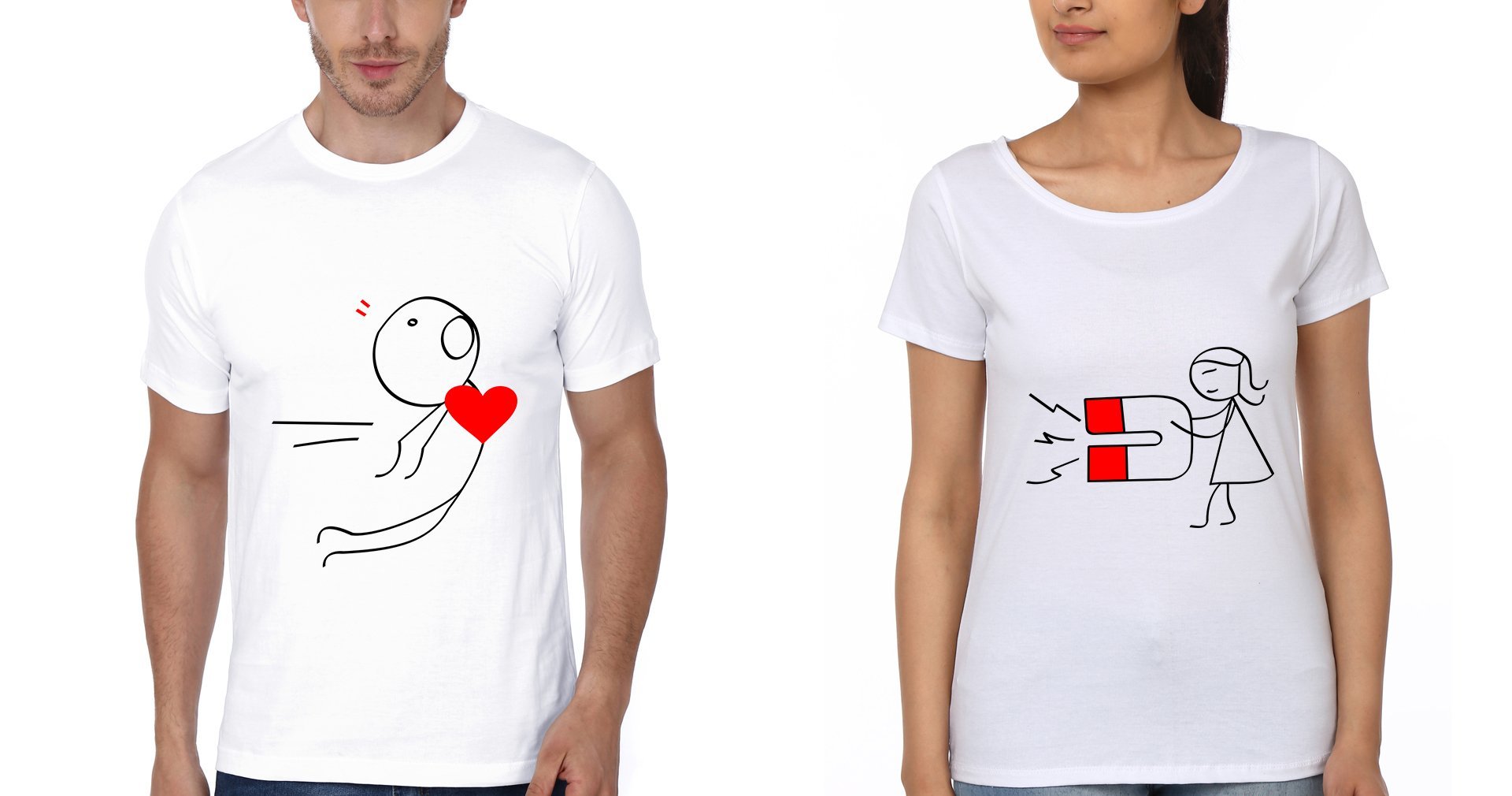 Magnet Couple Half Sleeves T-Shirts -FunkyTees