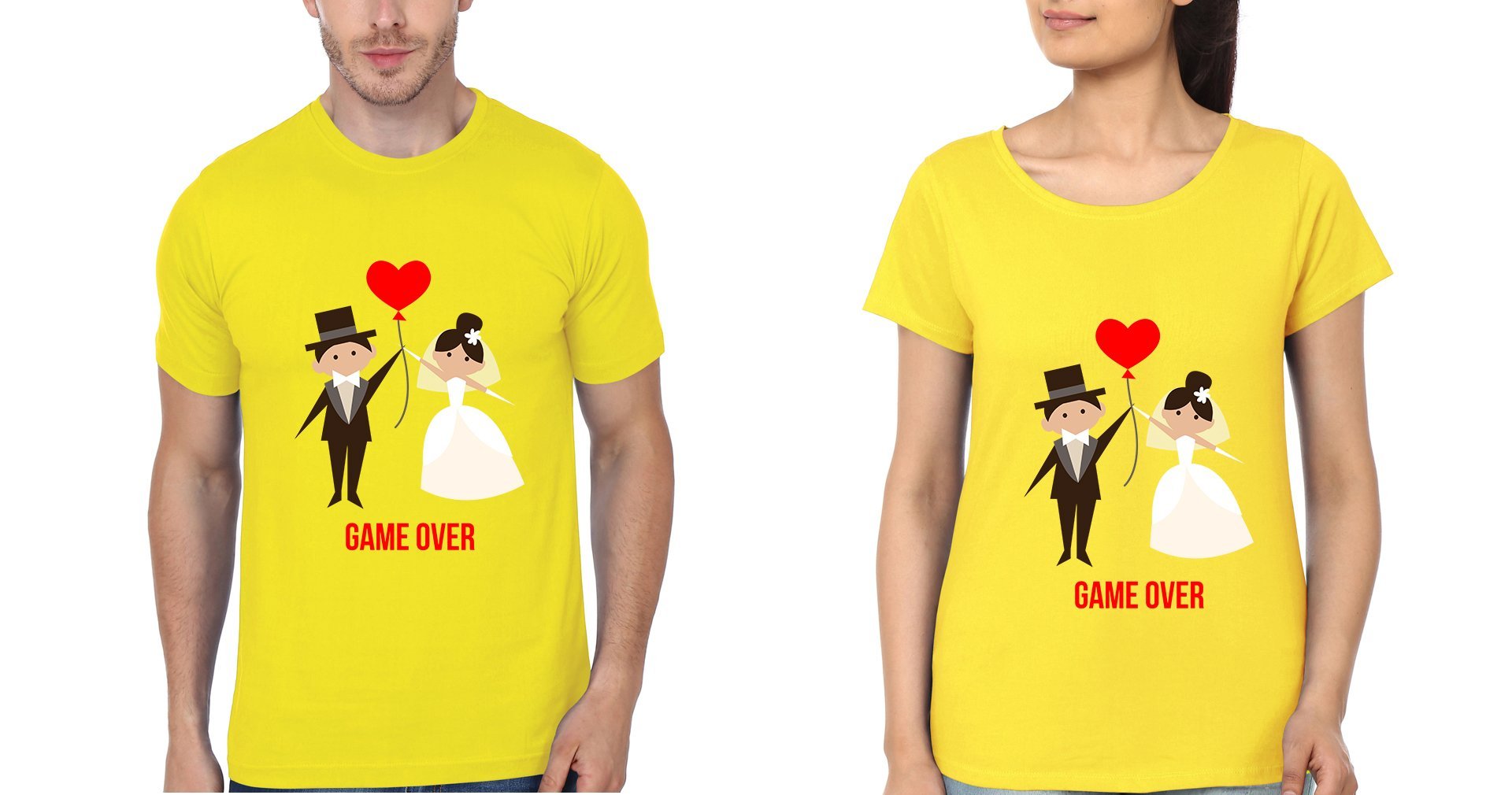 Game Over Couple Half Sleeves T-Shirts -FunkyTees