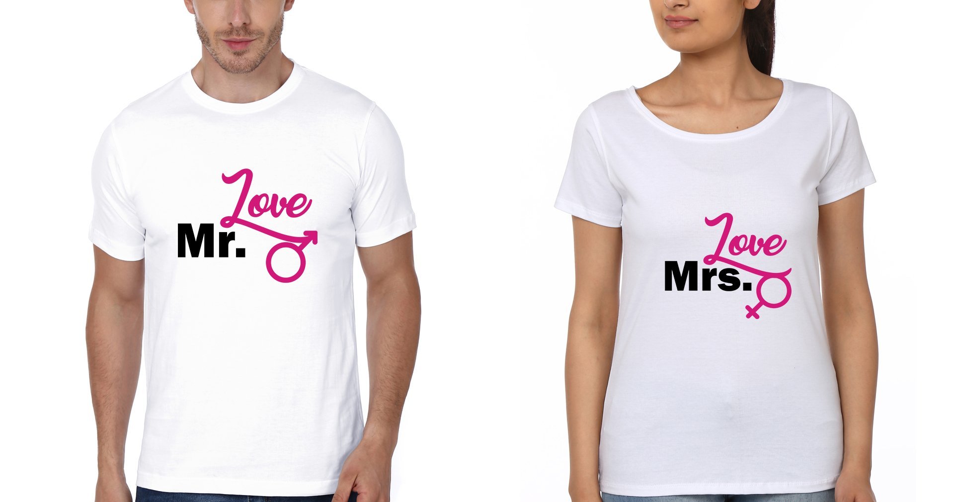 Mr. Love Mrs. Love Couple Half Sleeves T-Shirts -FunkyTees