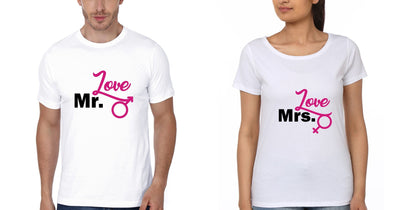 Mr. Love Mrs. Love Couple Half Sleeves T-Shirts -FunkyTees