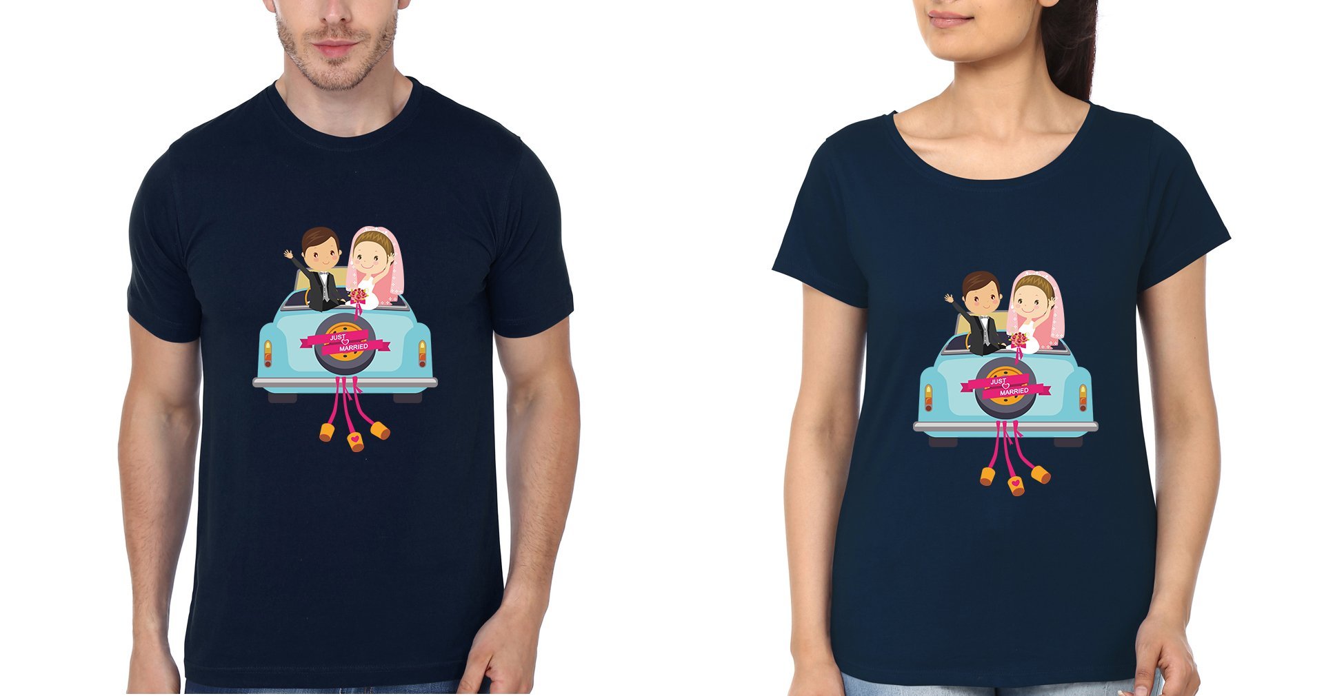 Just Married Couple Half Sleeves T-Shirts -FunkyTees