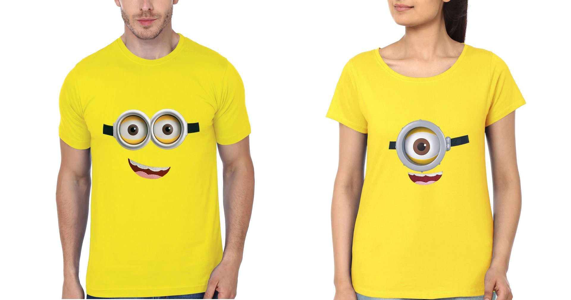 Minion Couple Half Sleeves T-Shirts -FunkyTees