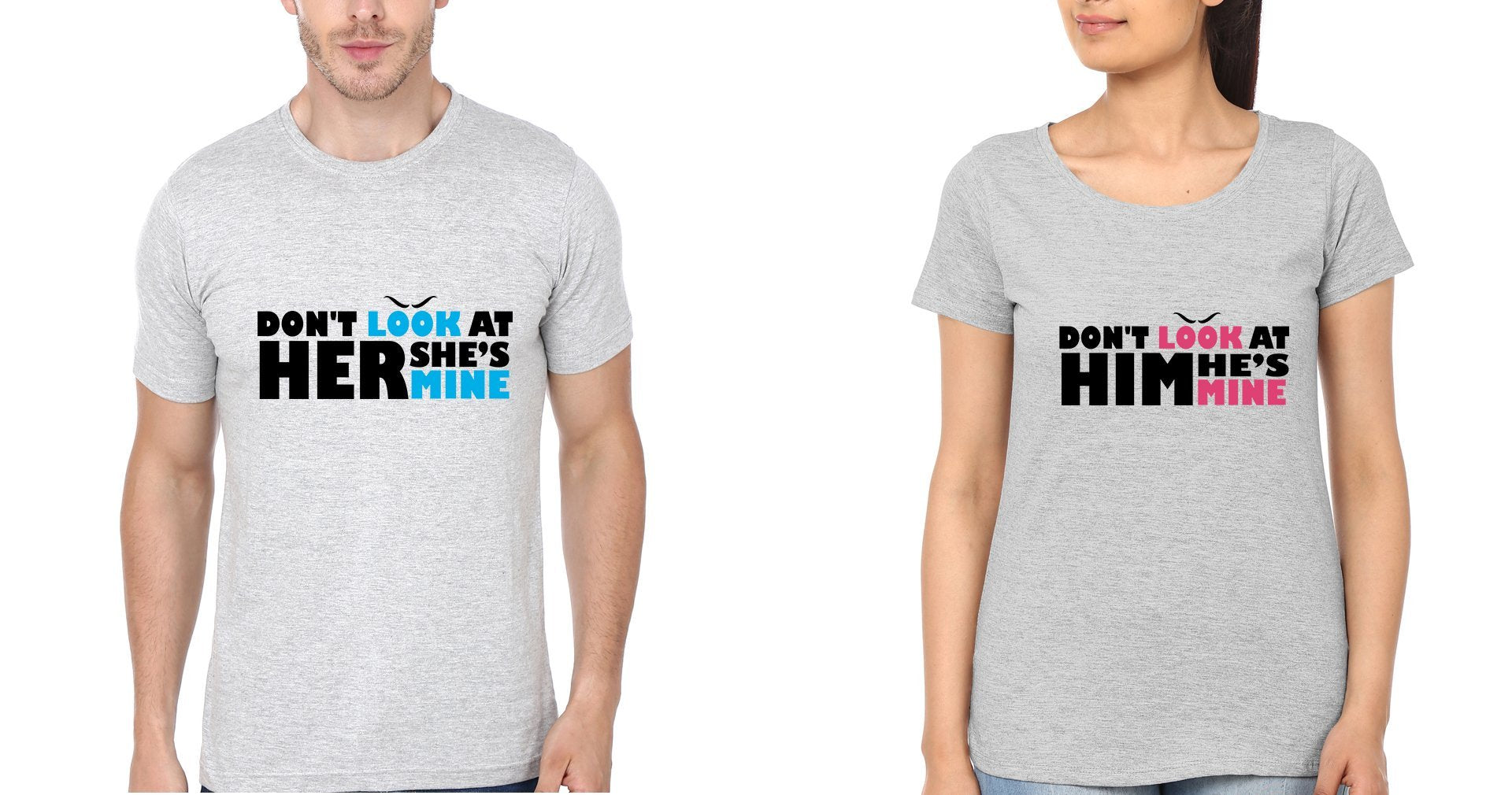 Don't look Couple Half Sleeves T-Shirts -FunkyTees