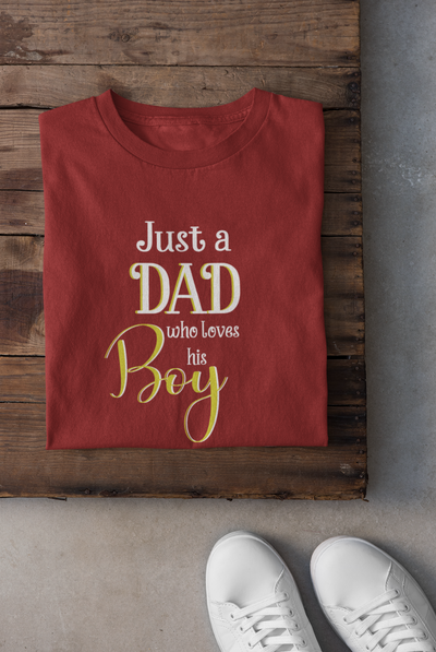 Just A Boy Who Love His Dad Father and Son Red Matching T-Shirt- FunkyTeesClub