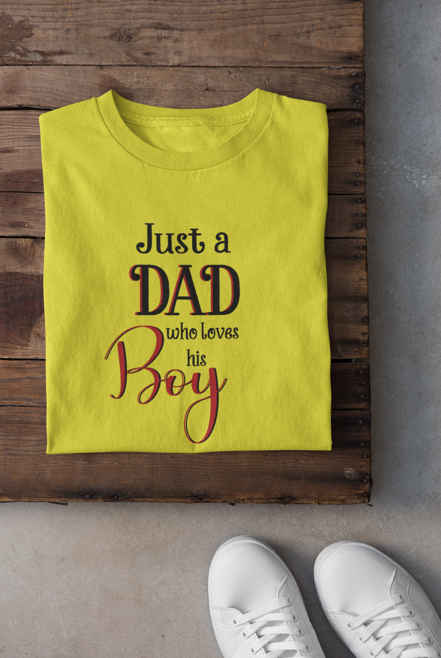 Just A Boy Who Love His Dad Father and Son Yellow Matching T-Shirt- FunkyTeesClub