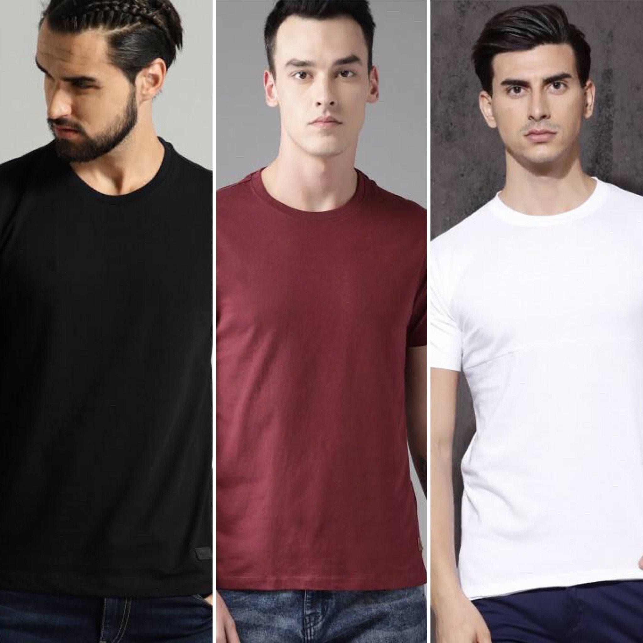 Maroon Black White Combo Half Sleeve T-Shirts [Pack of 3]-FunkyTeesClub