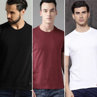 Maroon Black White Combo Half Sleeve T-Shirts [Pack of 3]-FunkyTeesClub